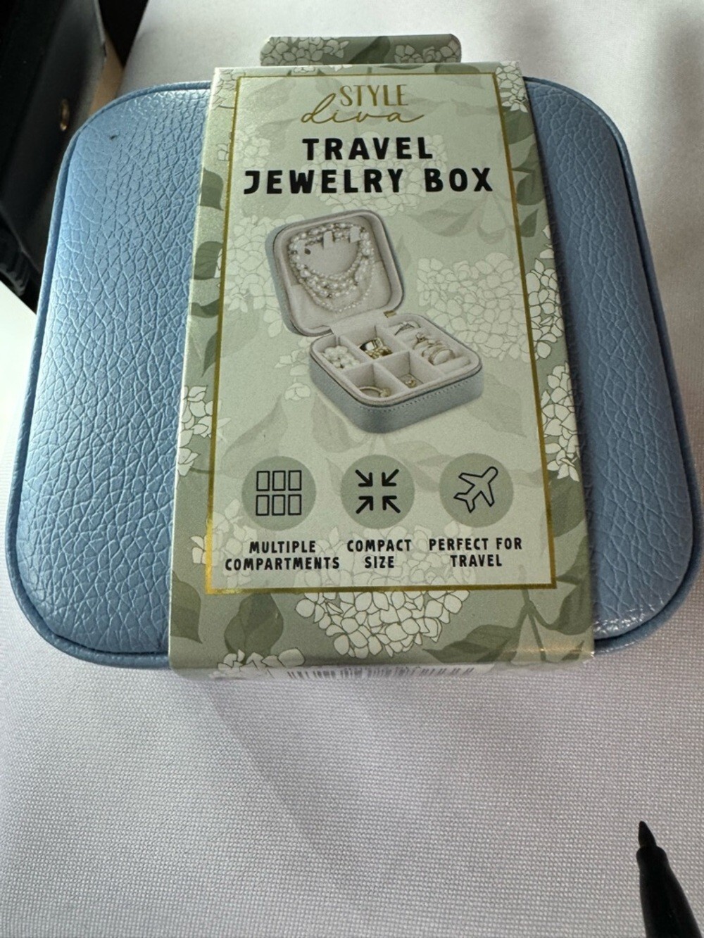 Style Diva Travel Jewelry Box Blue Compact Organizer Multiple Compartments